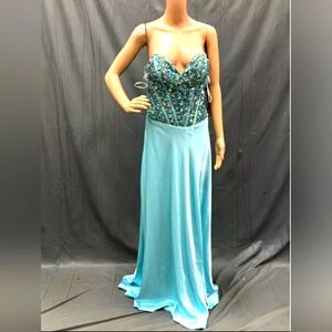 NEW Terani Couture Designer Women Blue Embellished Sleeveless Dress - Size 12
